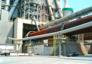 Cement kiln at the Gorazdze Cement Plant near Chorula, Poland. This rotary kiln is heated to more than 2,500°F to produce clinker for cement.