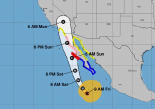 Hurricane Hilary projected path. 