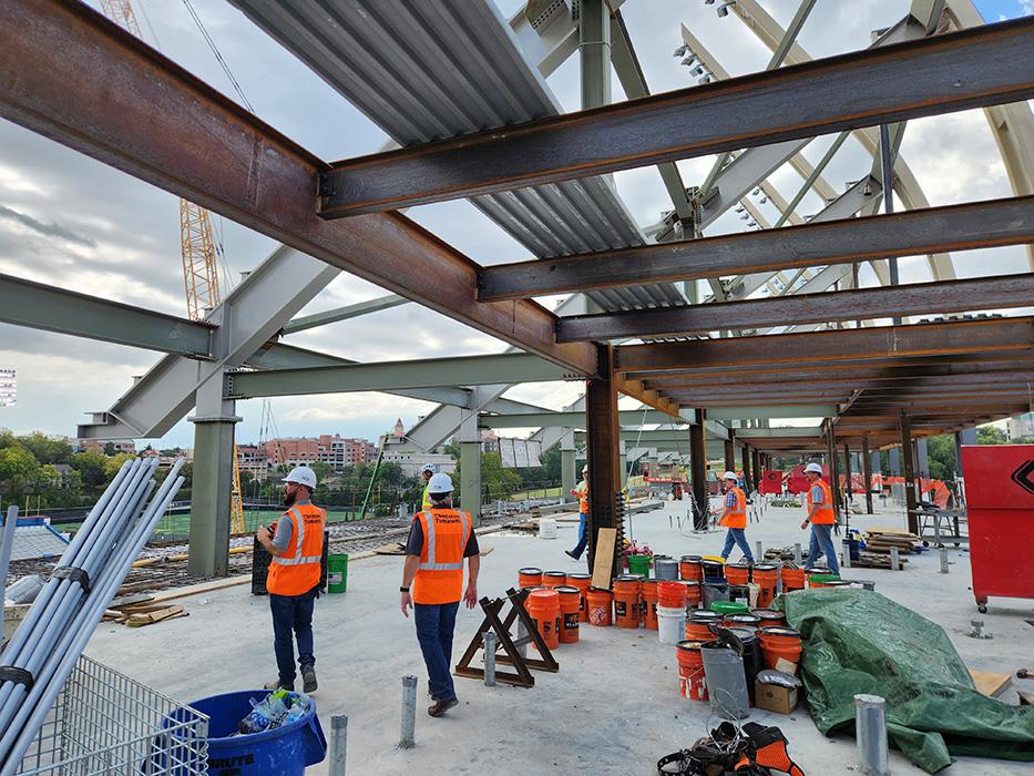 The David Booth Kansas Memorial Stadium topping out ceremony in Lawrence, Kansas.