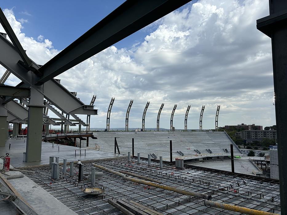 The David Booth Kansas Memorial Stadium topping out ceremony in Lawrence, Kansas.