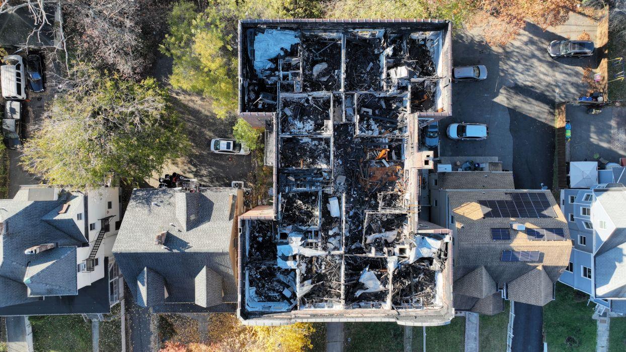 Our team used drones to capture aerial imagery of the devastation after a fire destroyed this building in East Orange, New Jersey.