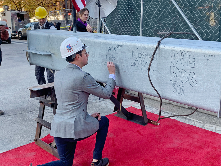 Associate Principal Andrew Blasetti at the topping out ceremony for 3201 Cuthbert Street in Philadelphia.