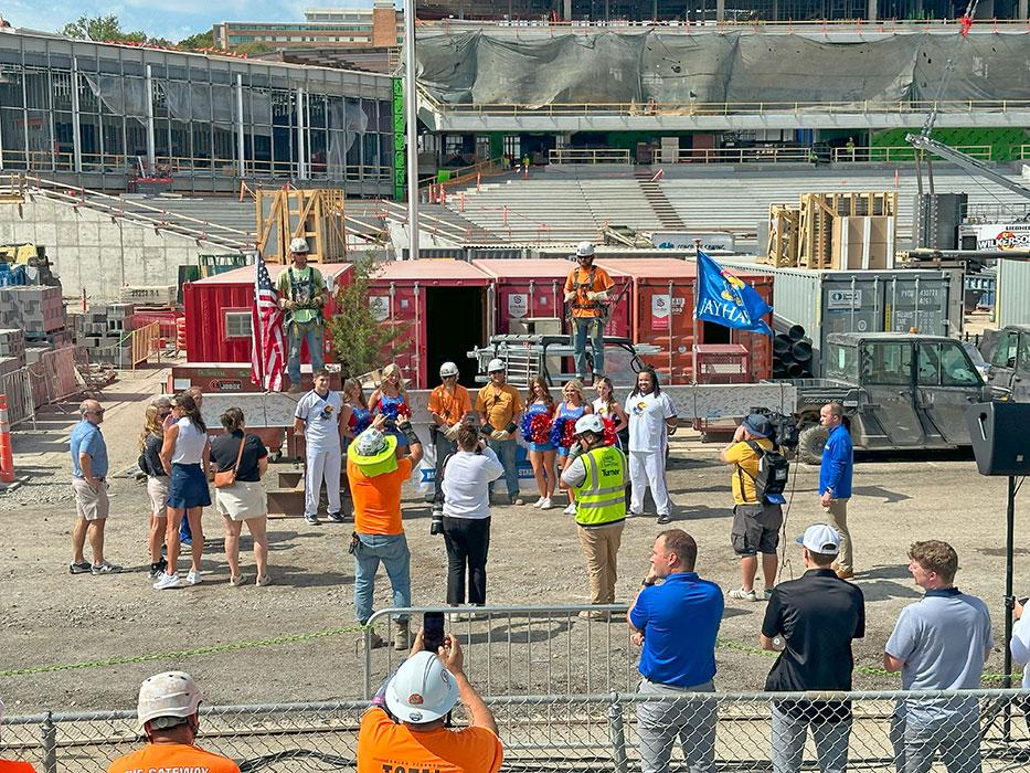 The David Booth Kansas Memorial Stadium topping out ceremony in Lawrence, Kansas.