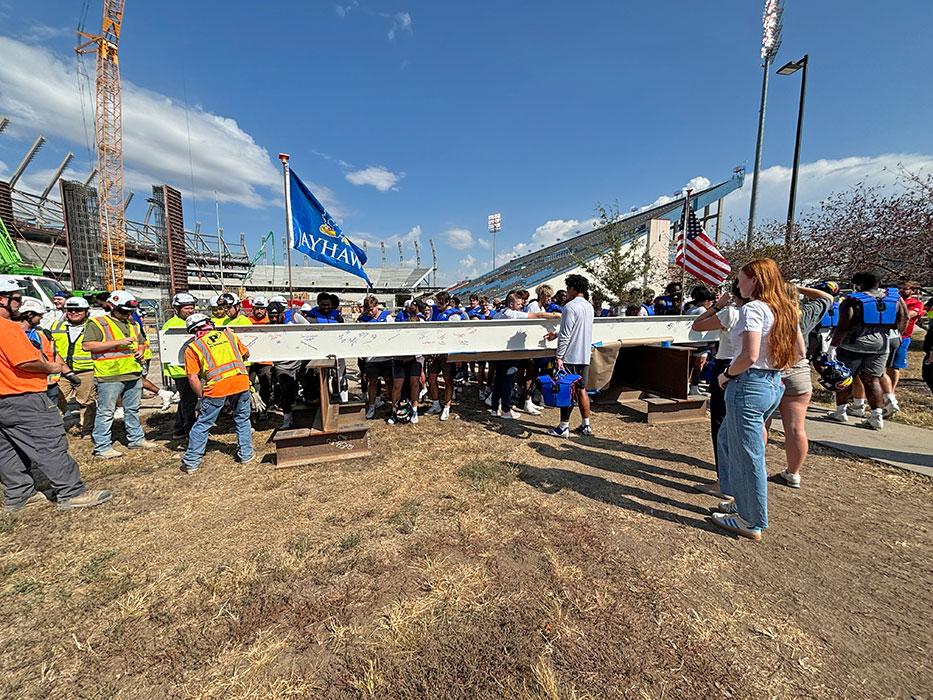 The David Booth Kansas Memorial Stadium topping out ceremony in Lawrence, Kansas.