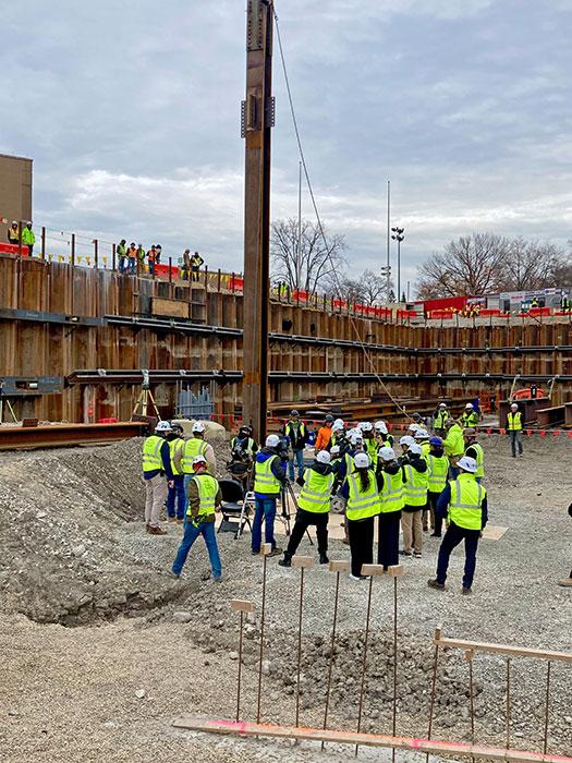 First columns and beam for Ryan Field Redevelopment in Evanston, Illinois.